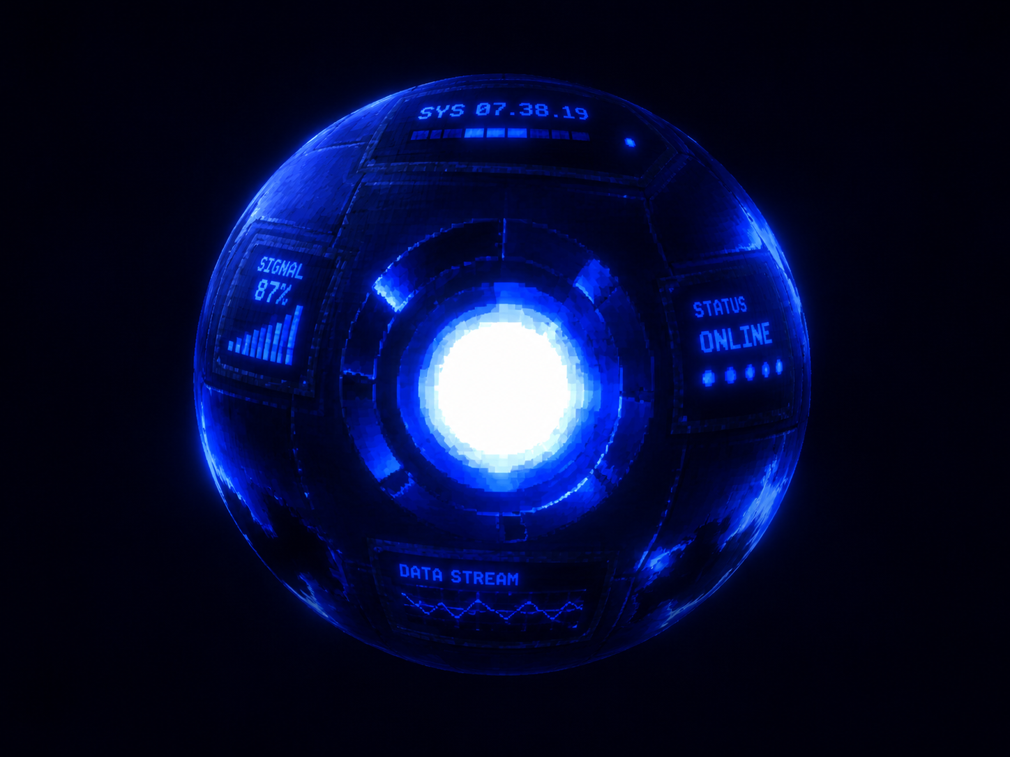 AI reactor core — status online, monitoring data stream