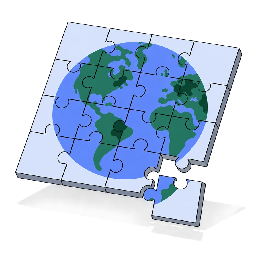 A jigsaw puzzle of the Earth with its last piece being fitted into place