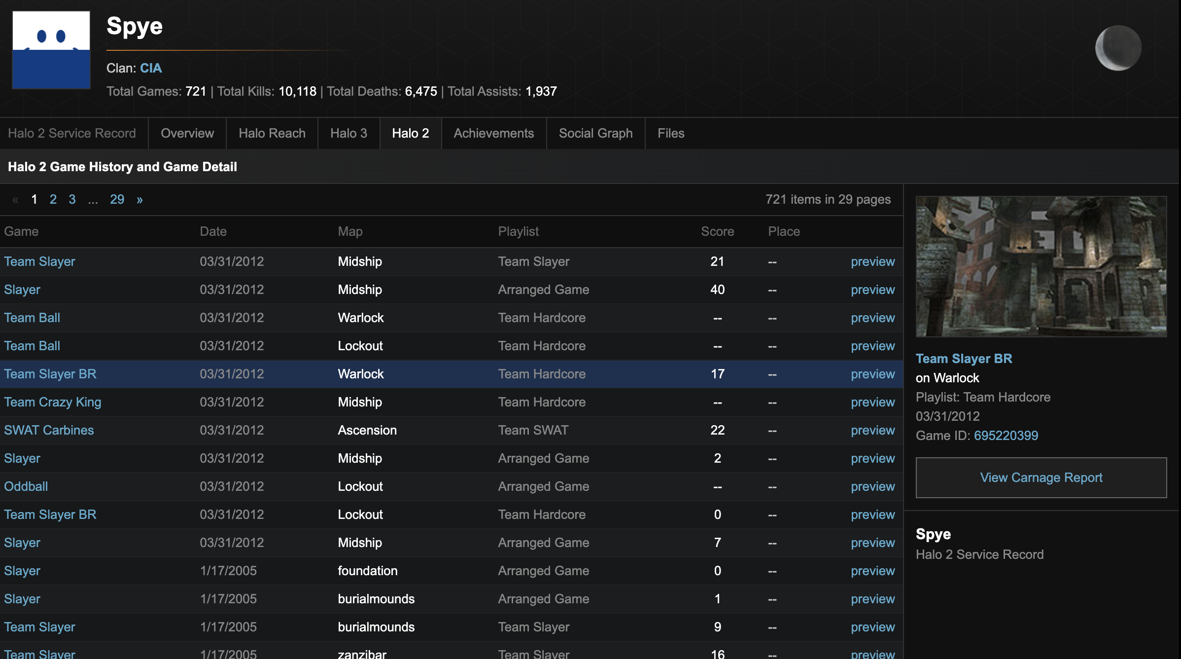 Spye player profile showing the Crescent Moon rank icon