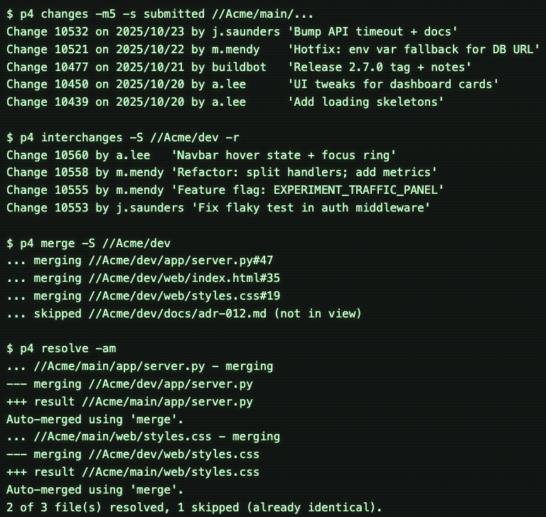 Perforce Bidirectional Workflow Commands