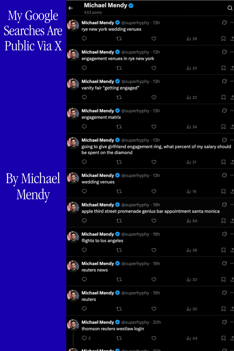 My Google searches appearing publicly on my X account